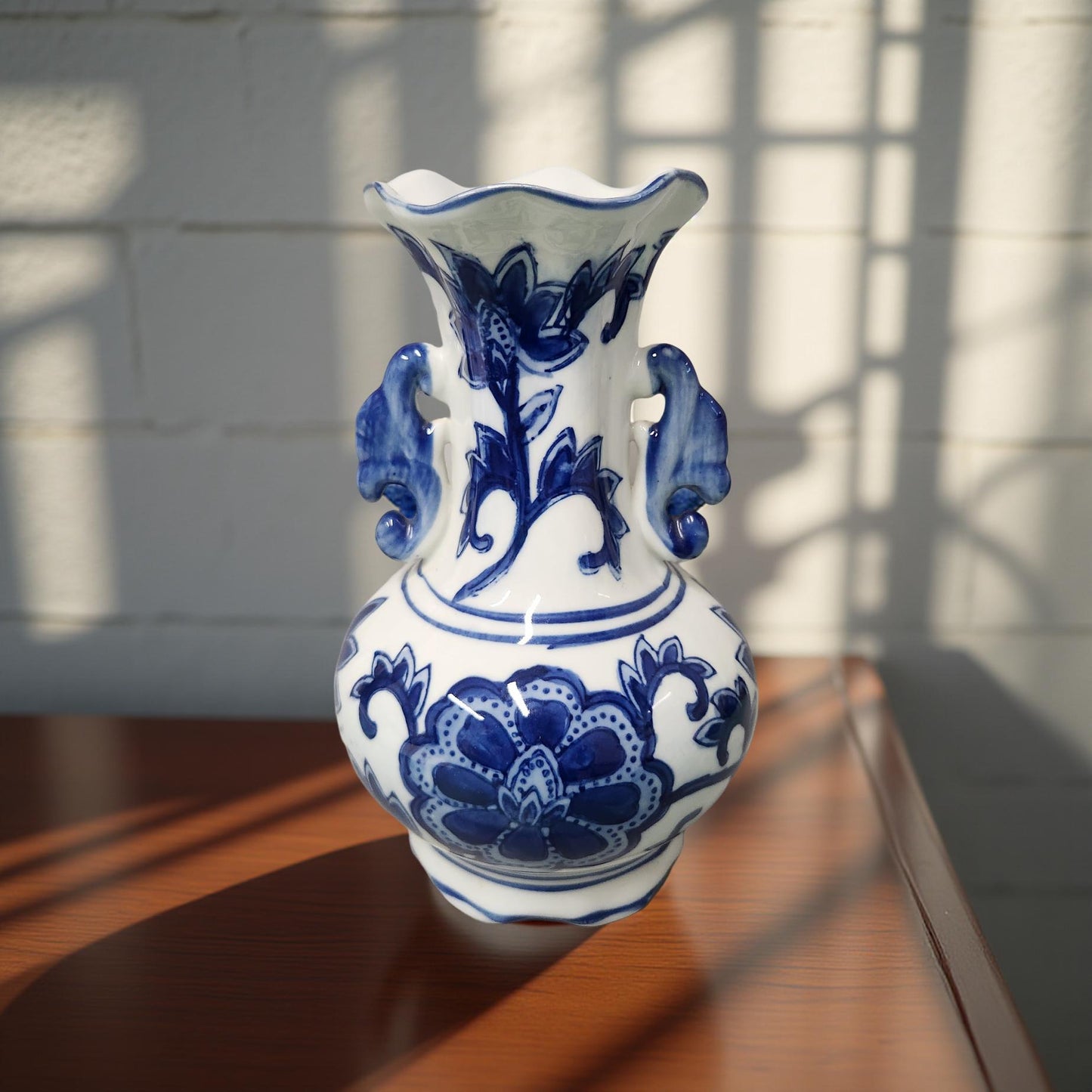 Elegant Blue Floral Design Porcelain Vase - Seymour Mann