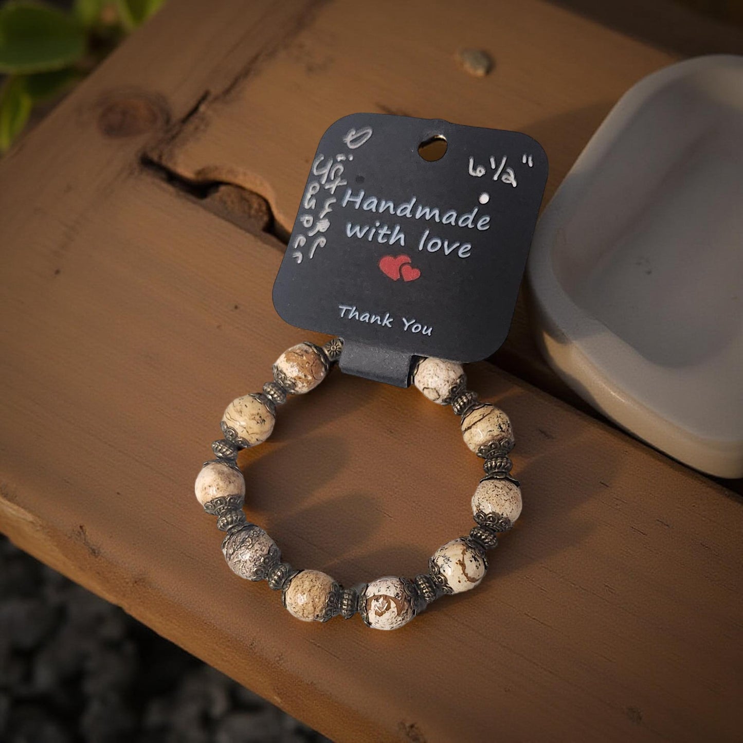 Natural Picture Jasper Beaded Bracelet - Handmade Louisiana Jewelry
