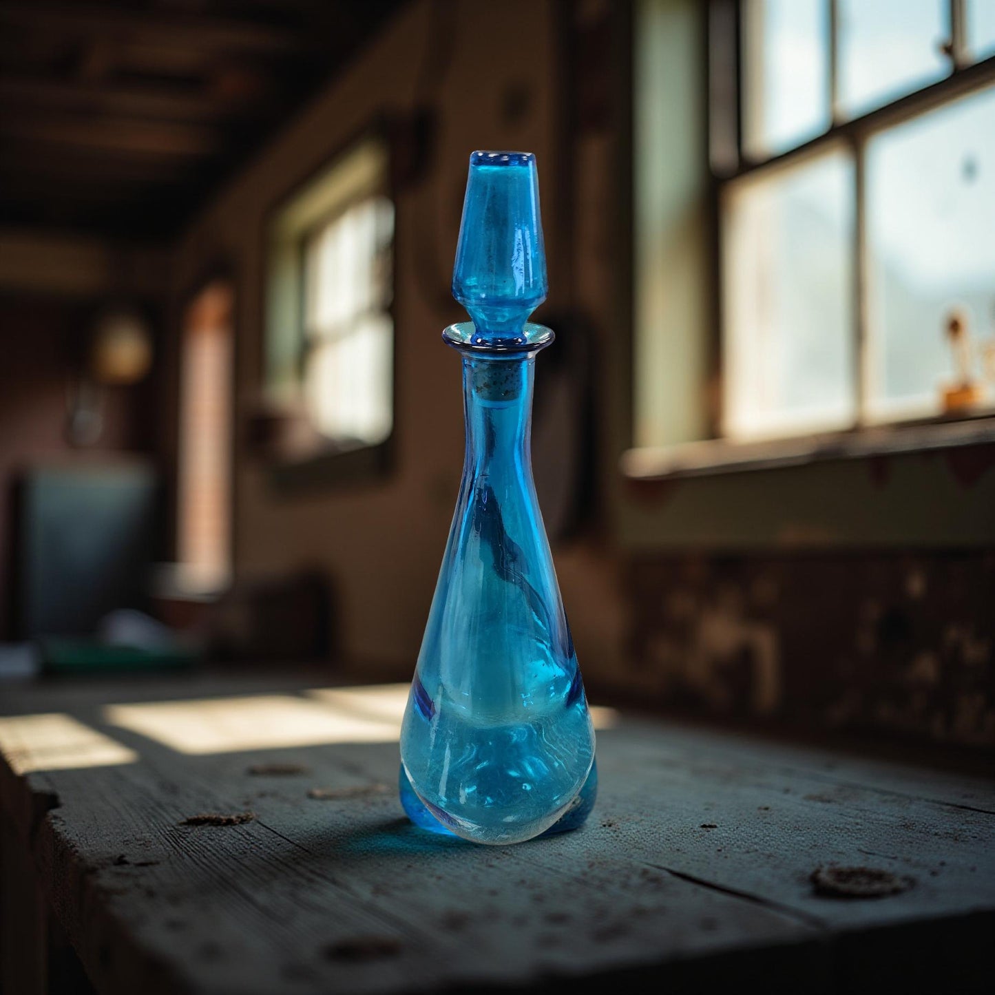 Blue Glass Genie Bottle with Lid