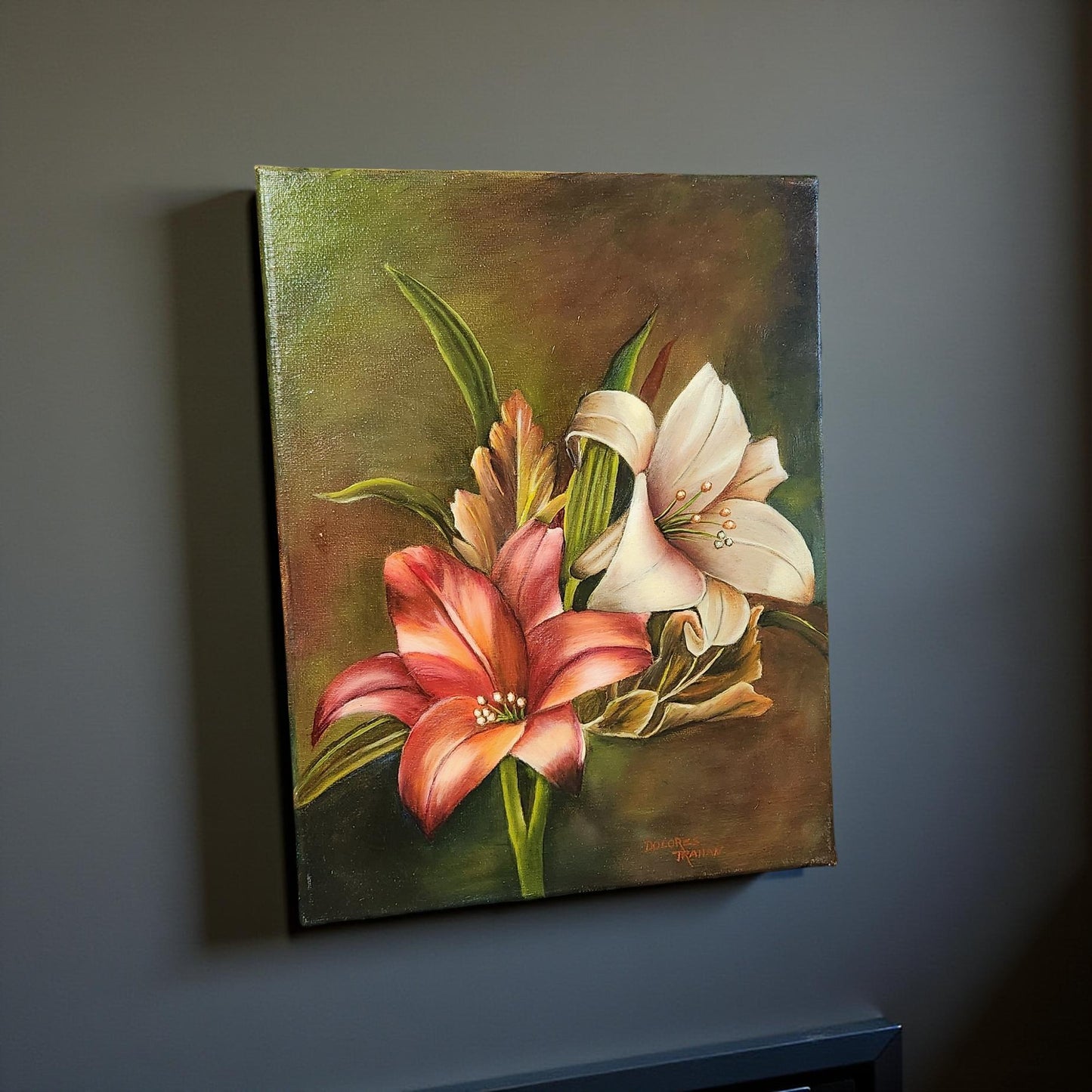 Hand-Painted Day Lilies by Delores Trahan | Wall Art Decor | Oil Painting