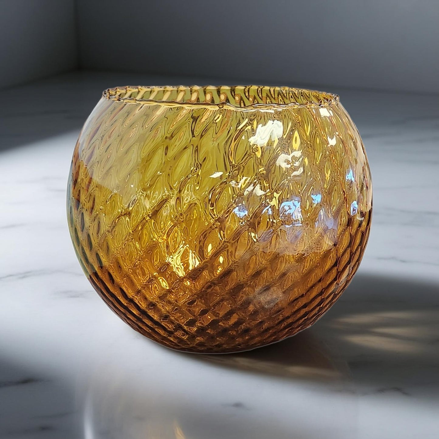 Vintage Amber Empoli Italian Mid-Century Optic Glass Ball Vase