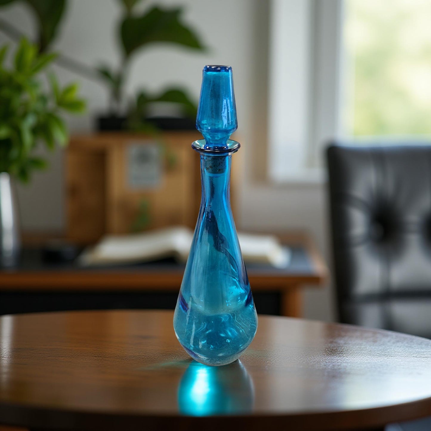 Blue Glass Genie Bottle with Lid