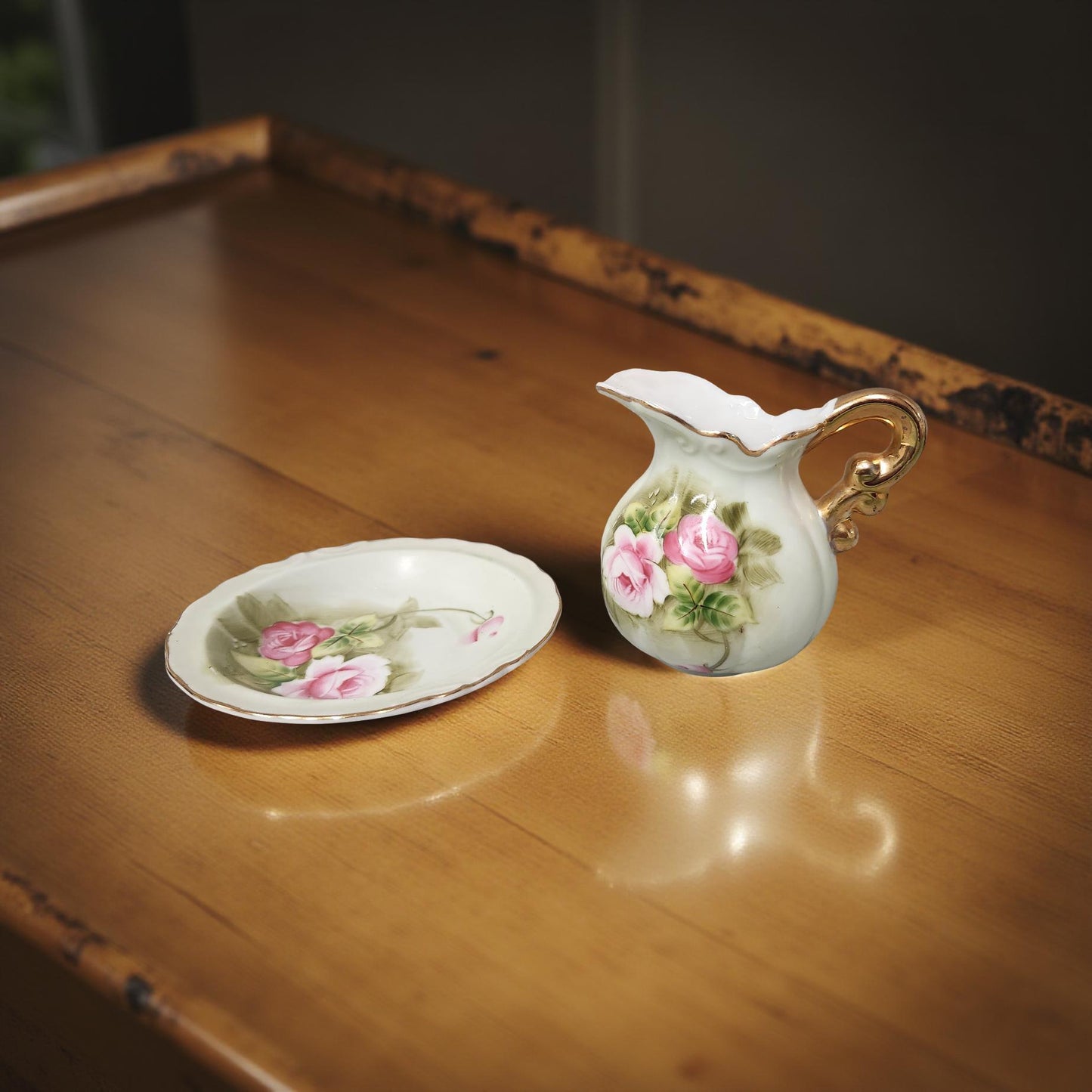 Lefton China Cabbage Rose Set - Small Pitcher and Bowl Set Vintage