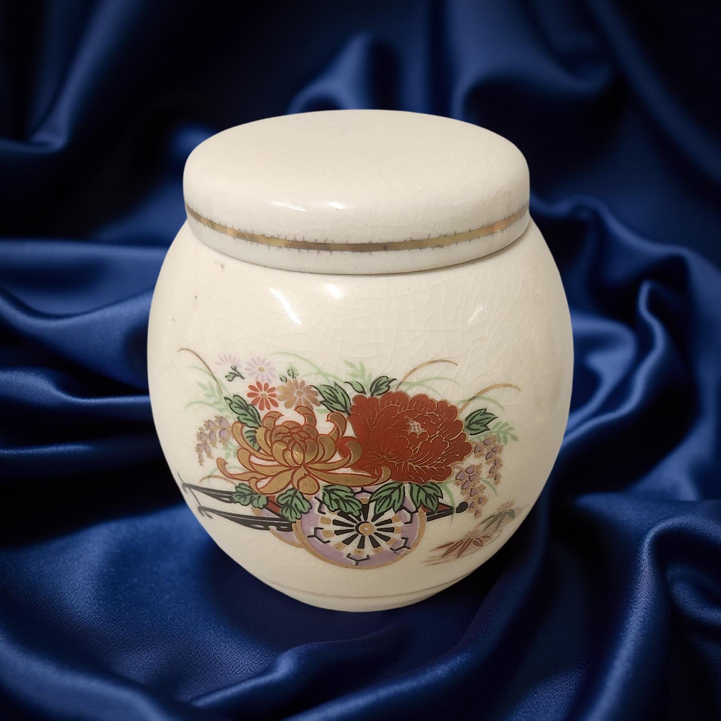 Petite Vintage Japanese Ginger Jar Planter – Hand-Painted Floral Elegance