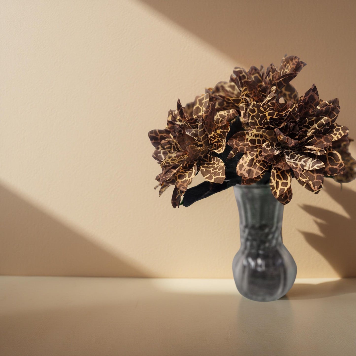 Unique Giraffe Print Flowers in Glass Vase - Safari Eco-Friendly Decor