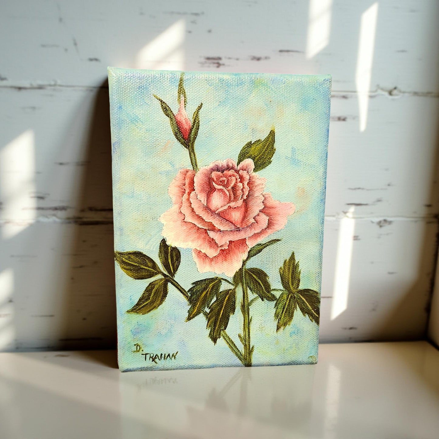 Delores Trahan Pink Rose Oil Painting | Botanical Art | Home Decor