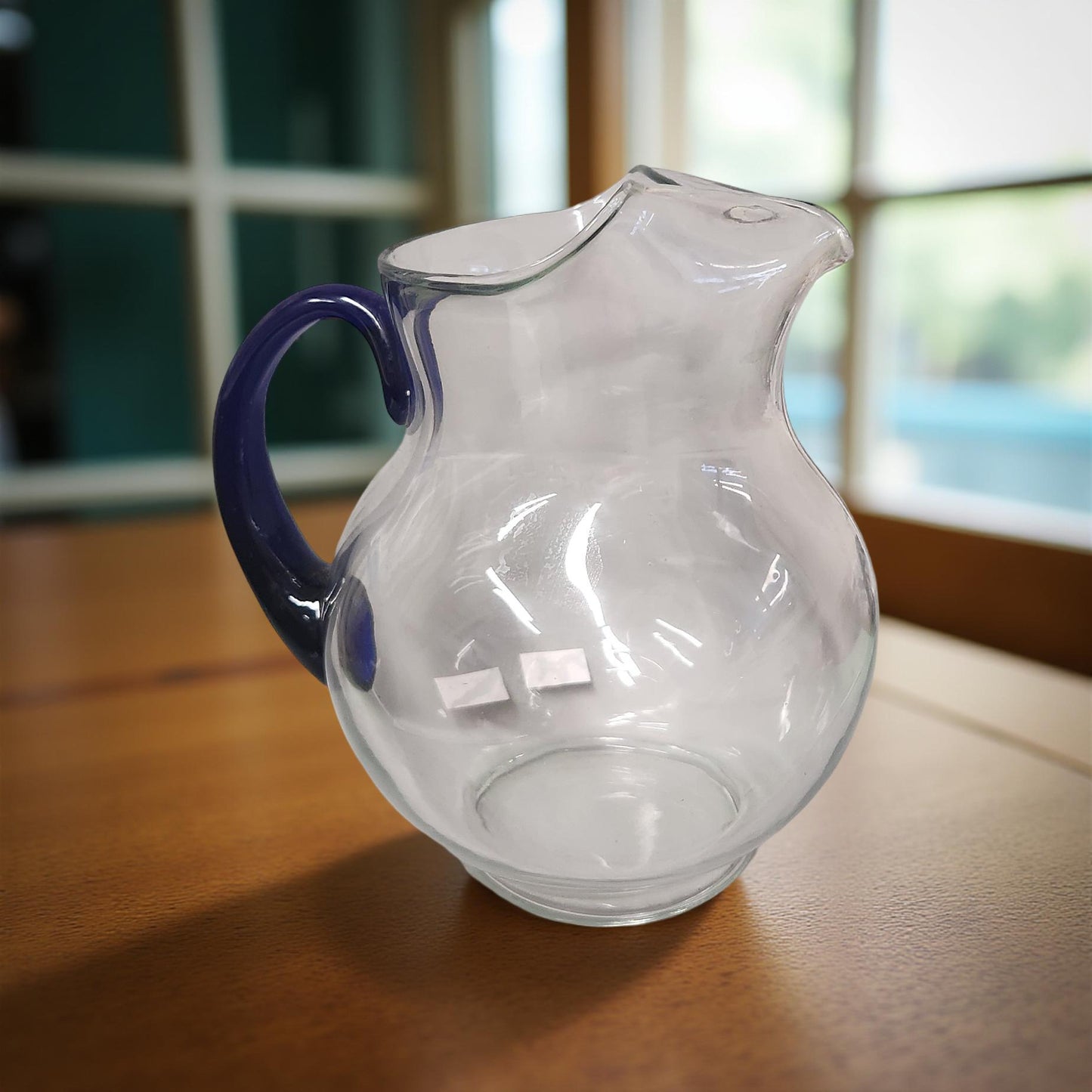 Retro Glass Trifle Bowl and Pitcher - Cobalt Blue Accents