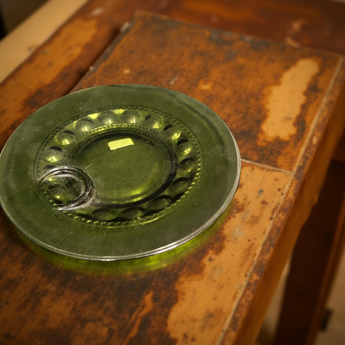King's Crown Thumbprint Avocado Green Plate - Indiana Glass Company
