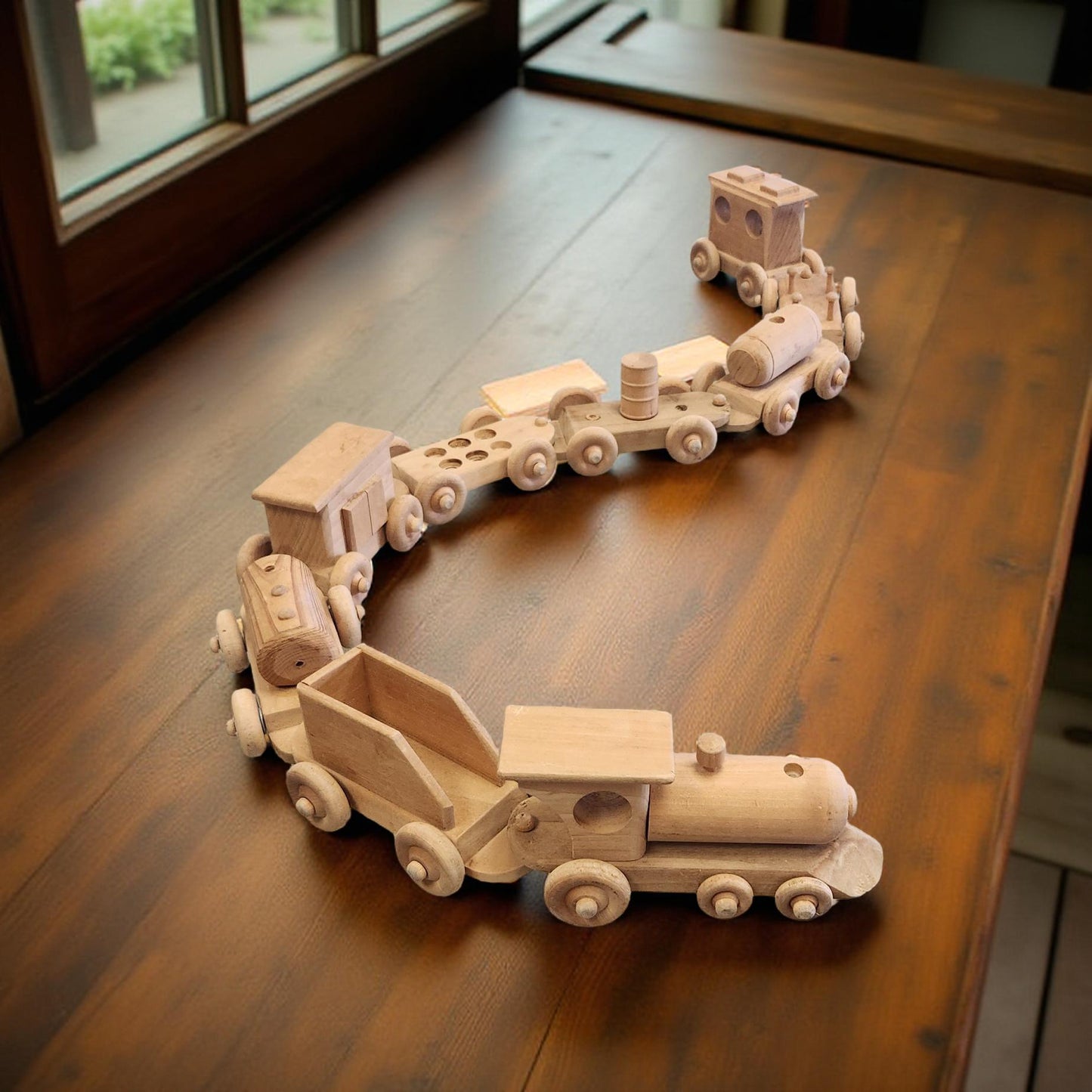 🚂 Handmade Wooden Train – 9-Piece Set