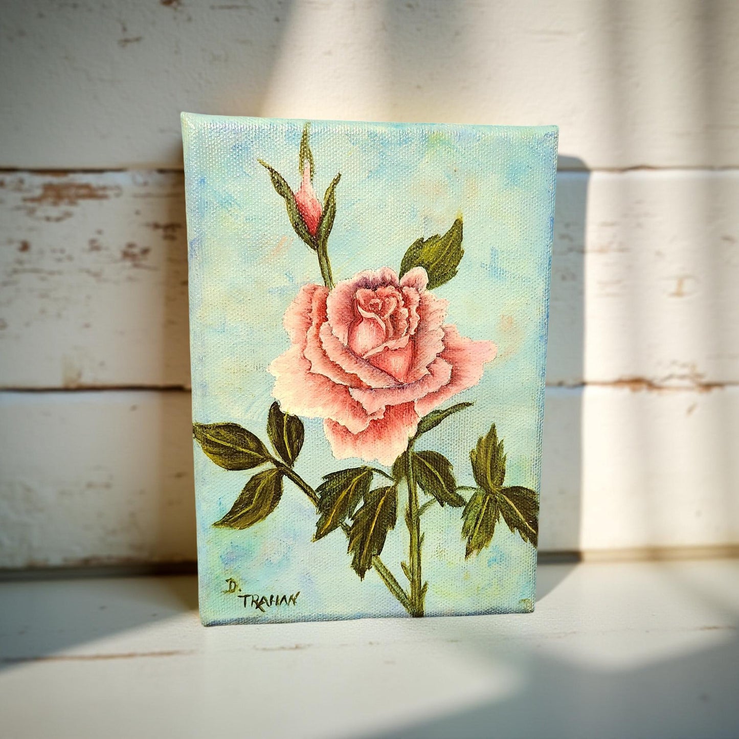 Delores Trahan Pink Rose Oil Painting | Botanical Art | Home Decor