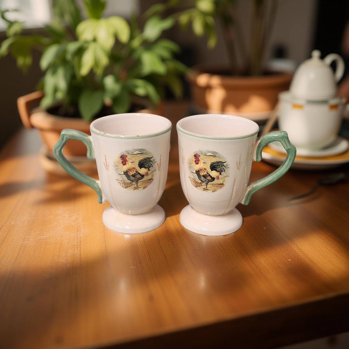 Set of 2 Rooster Pedestal Mugs - Limited Supply