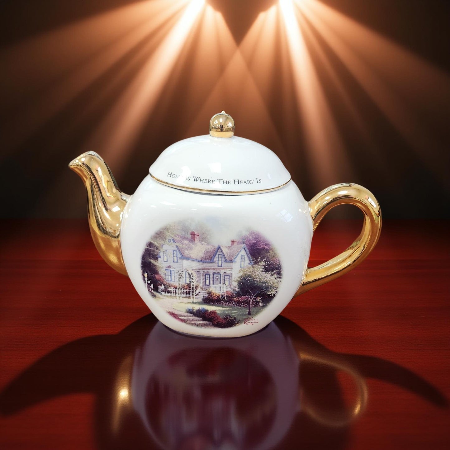 Thomas Kinkade Ceramic Teapot - "Home is where the heart is"