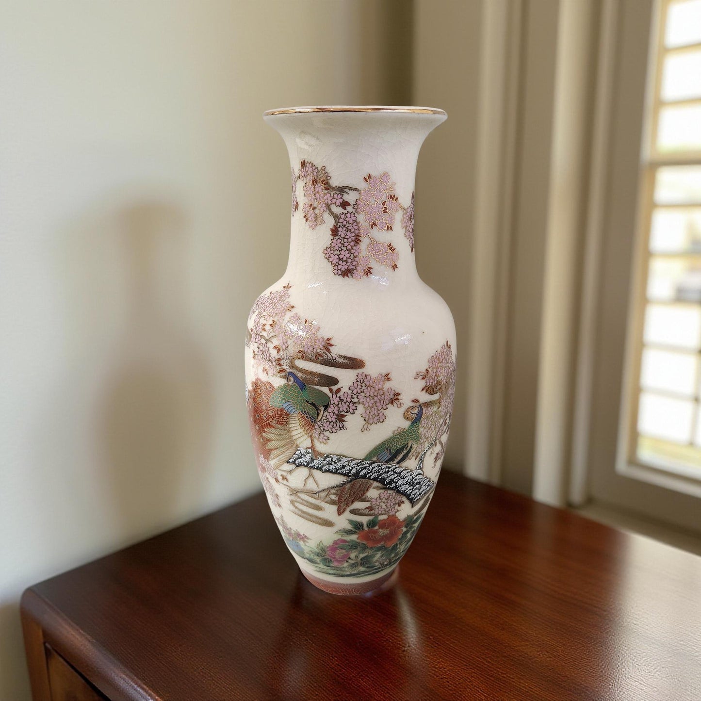 Hand-Painted Oriental Porcelain Vase - Vintage Home Decor