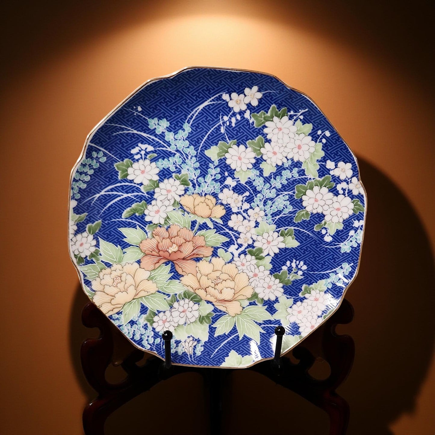 Vintage Japanese Echo Plate – Blue & Gold Floral, 7.5"