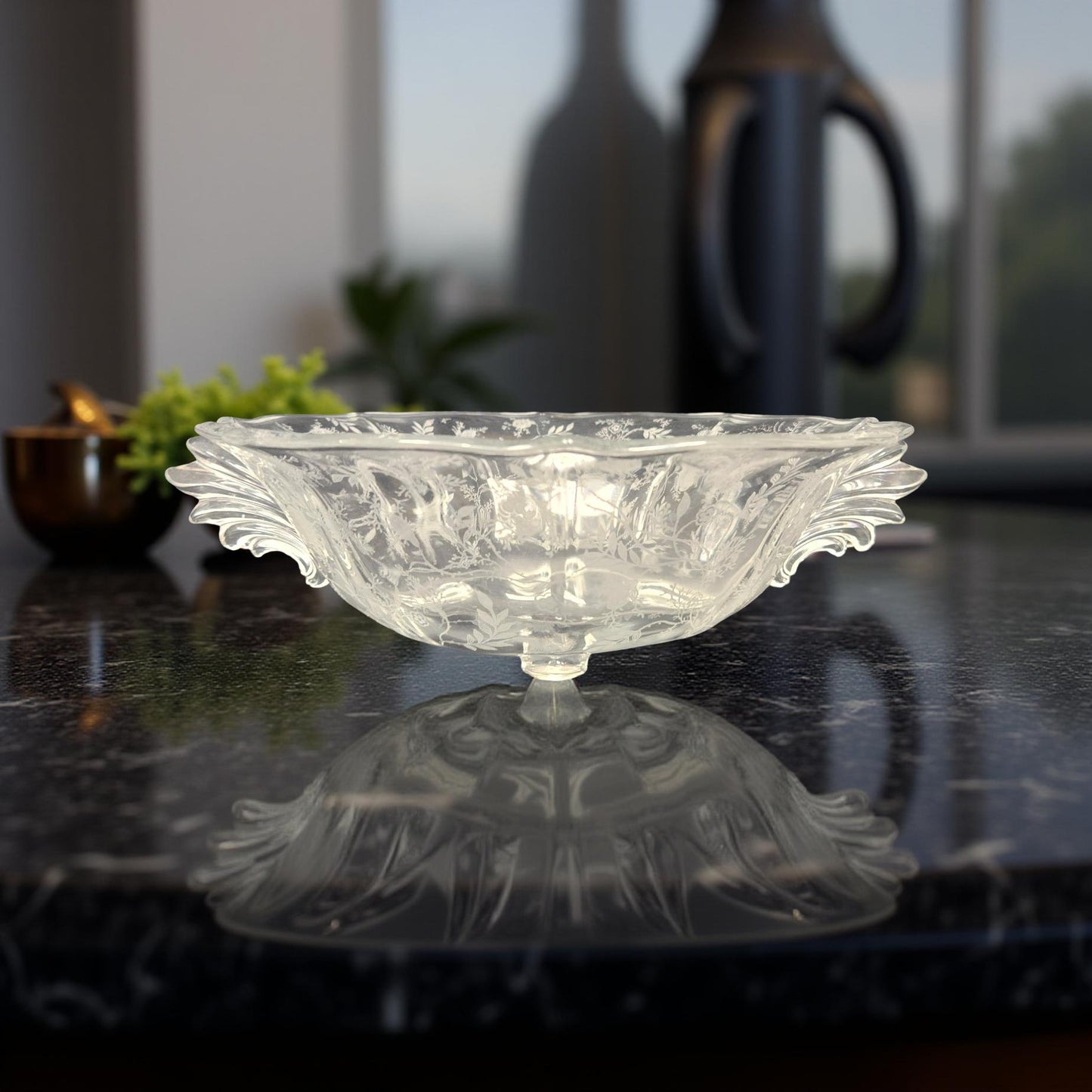 Elegant Vintage Fostoria Meadow Rose Glass Bowl