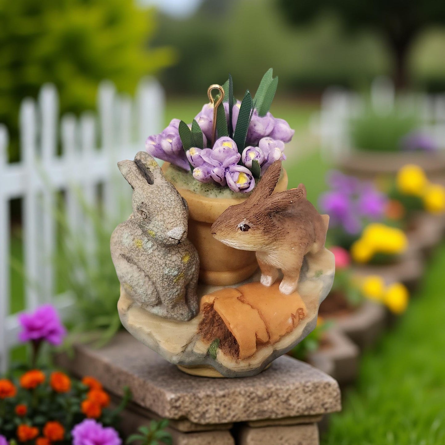 2006 Rabbits with Purple Flowers Ornament - Vintage Marjolein Bastin's Easter Hallmark Collection