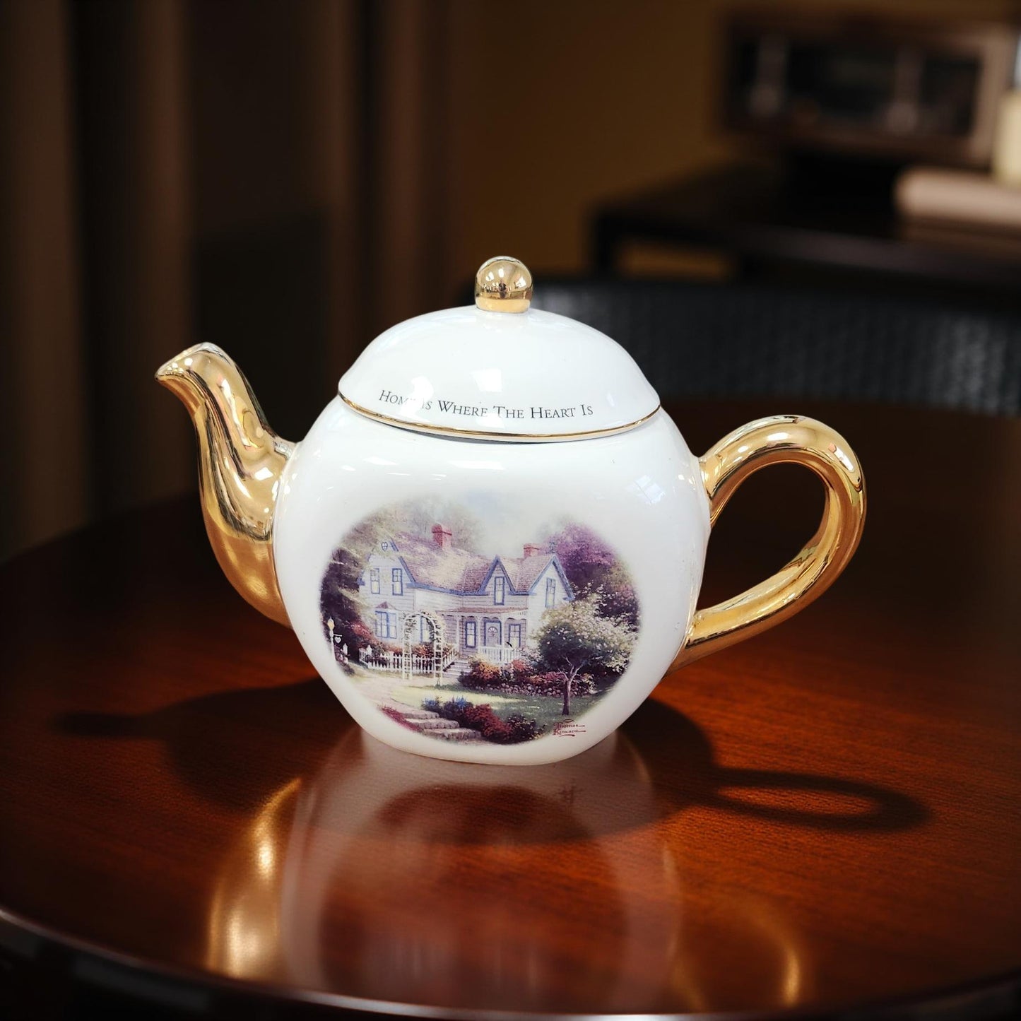 Thomas Kinkade Ceramic Teapot - "Home is where the heart is"