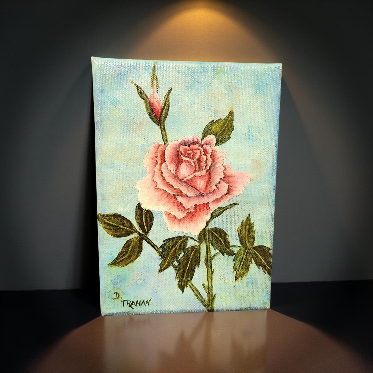 Delores Trahan Pink Rose Oil Painting | Botanical Art | Home Decor