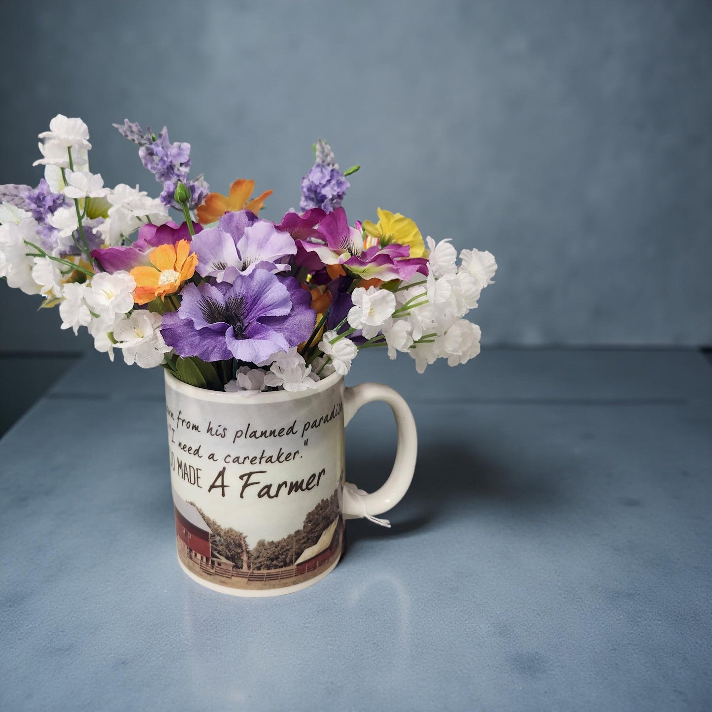 Rustic Charm: Silk Floral Display in Ceramic Pots, Country Chic Decor