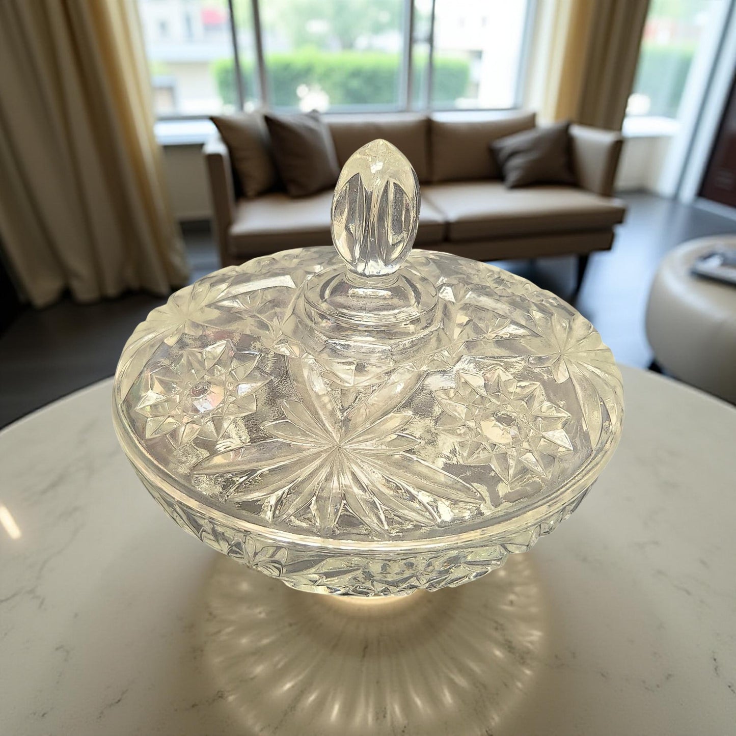 Vintage Anchor Hocking Star of David Crystal Candy Dish with Lid