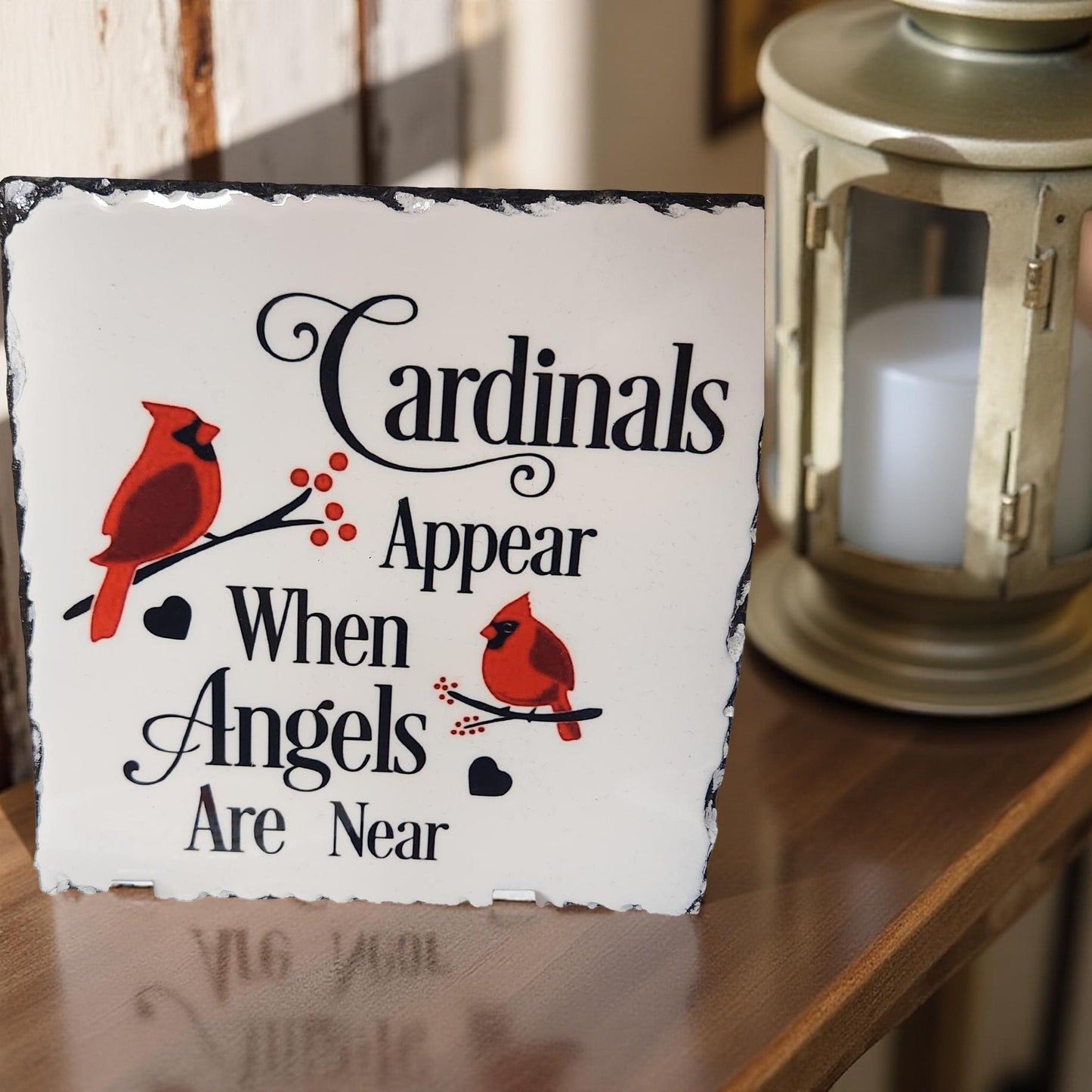 "Cardinals Appear" Decorative Slate - Beautiful Memorial Sign