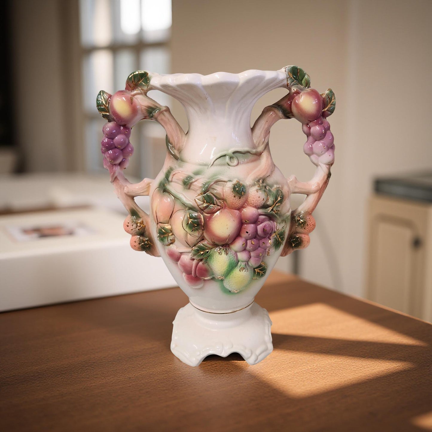 Charming Handcrafted Italian Fruit Vase - Antique Pottery