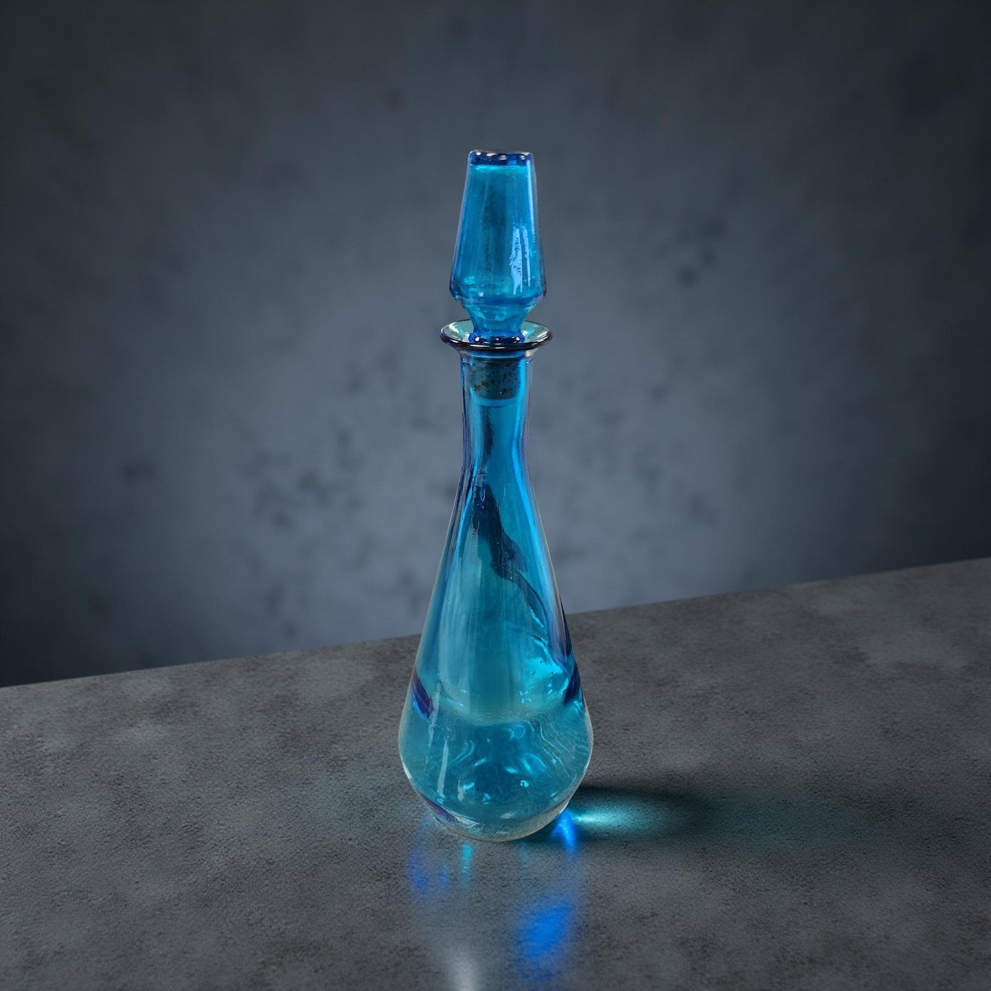Blue Glass Genie Bottle with Lid