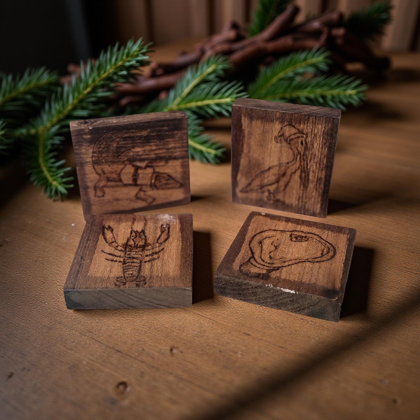 Hand-Crafted Wood-Burned Coaster Sets