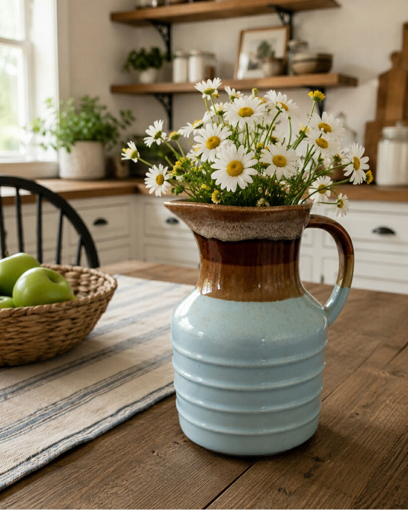Vintage Blue & Brown Pottery | Handcrafted Rustic Ceramic Home Décor