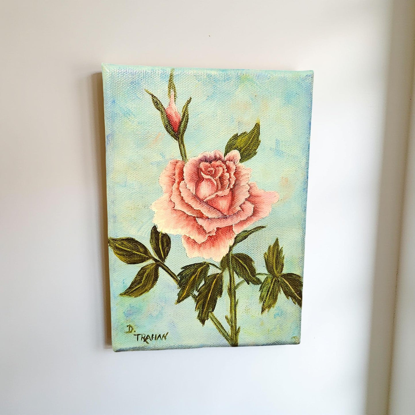 Delores Trahan Pink Rose Oil Painting | Botanical Art | Home Decor