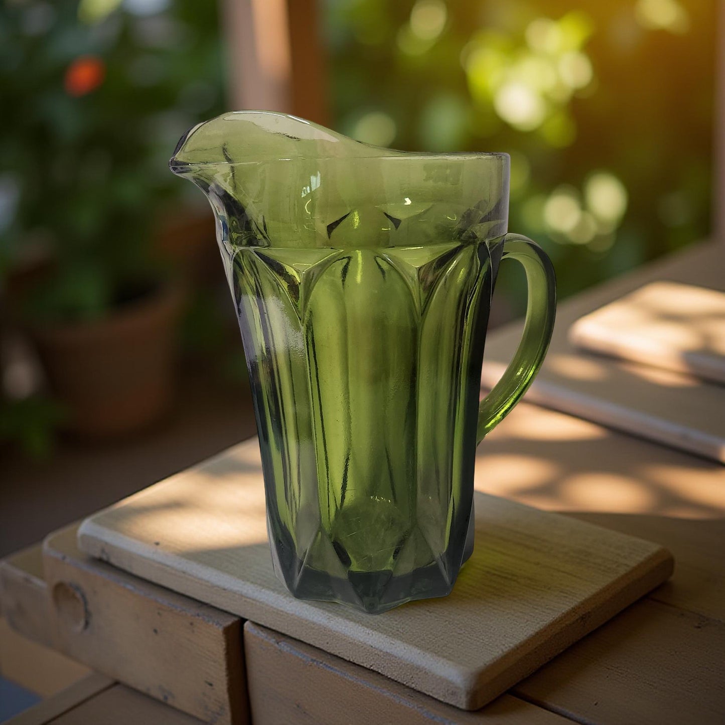 Vintage Anchor Hocking Fairfield Avocado Green Water Pitcher