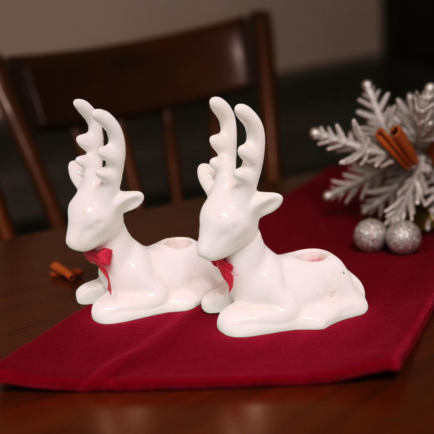 π¦β¨ Vintage MCM White Ceramic Deer Taper Candle Holder ππ―οΈ