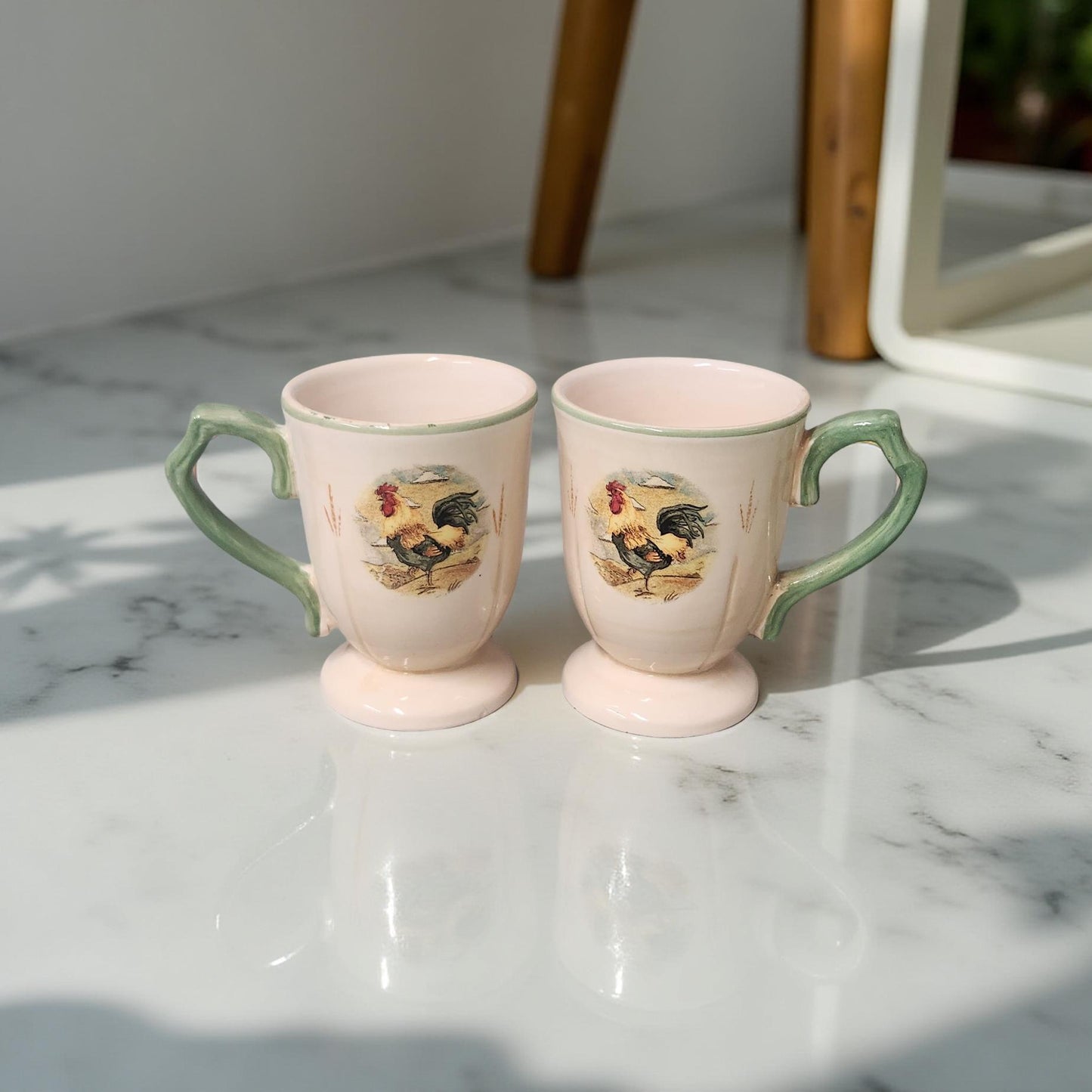 Set of 2 Rooster Pedestal Mugs - Limited Supply