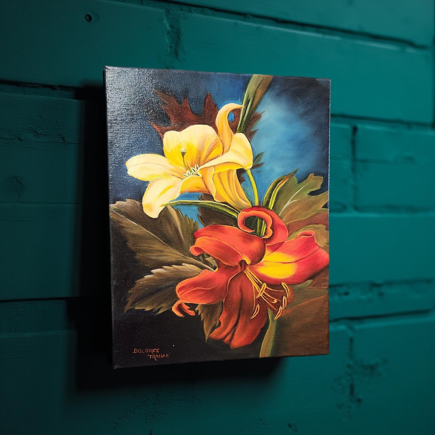 Hand-Painted Day Lilies by Delores Trahan | Wall Art Decor | Oil Painting