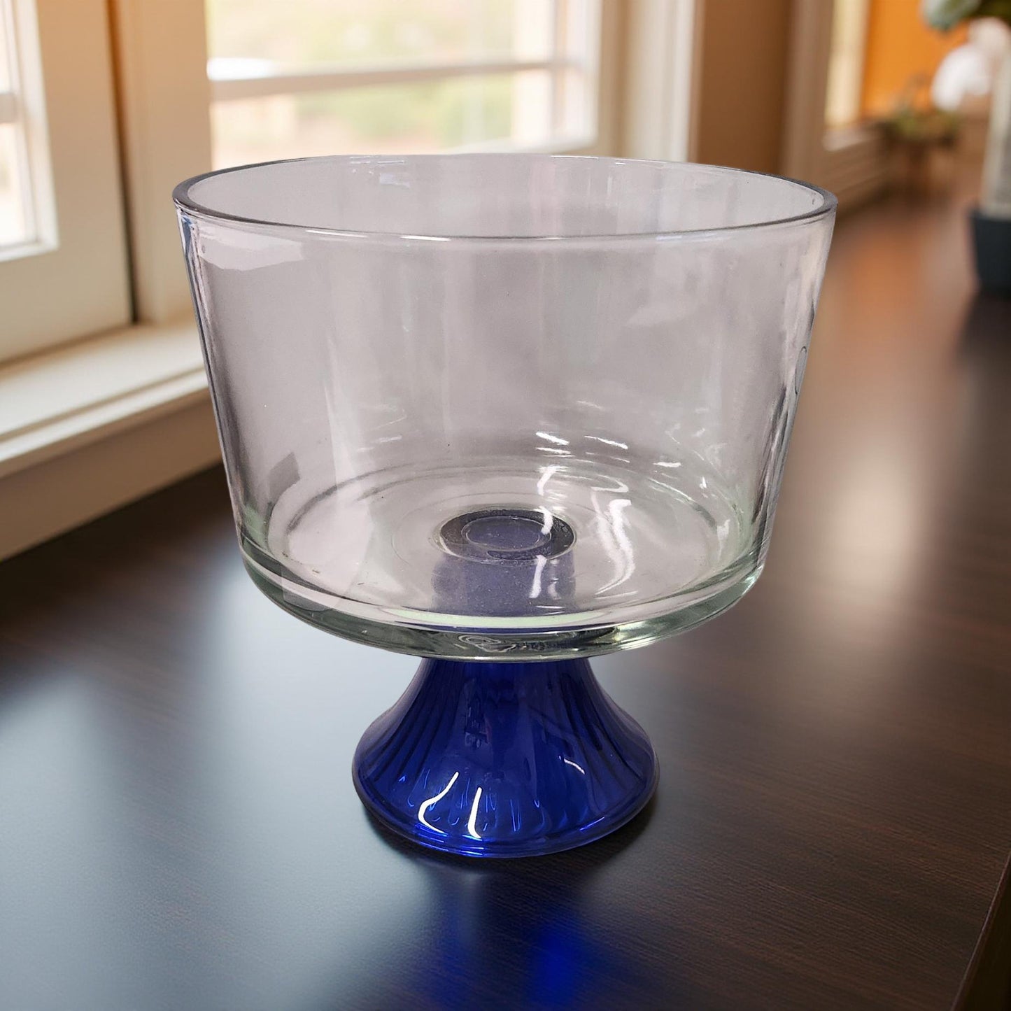 Retro Glass Trifle Bowl and Pitcher - Cobalt Blue Accents