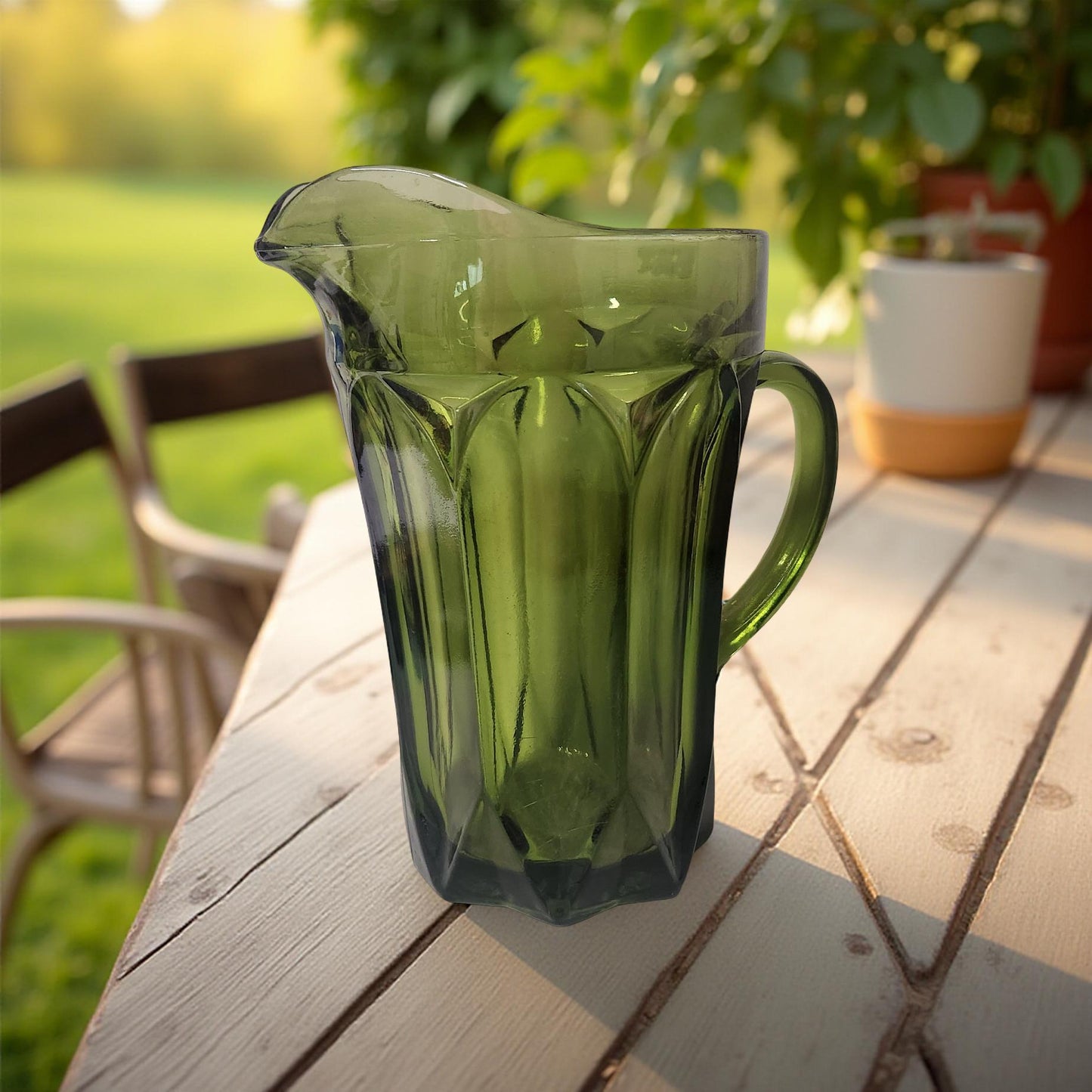 Vintage Anchor Hocking Fairfield Avocado Green Water Pitcher