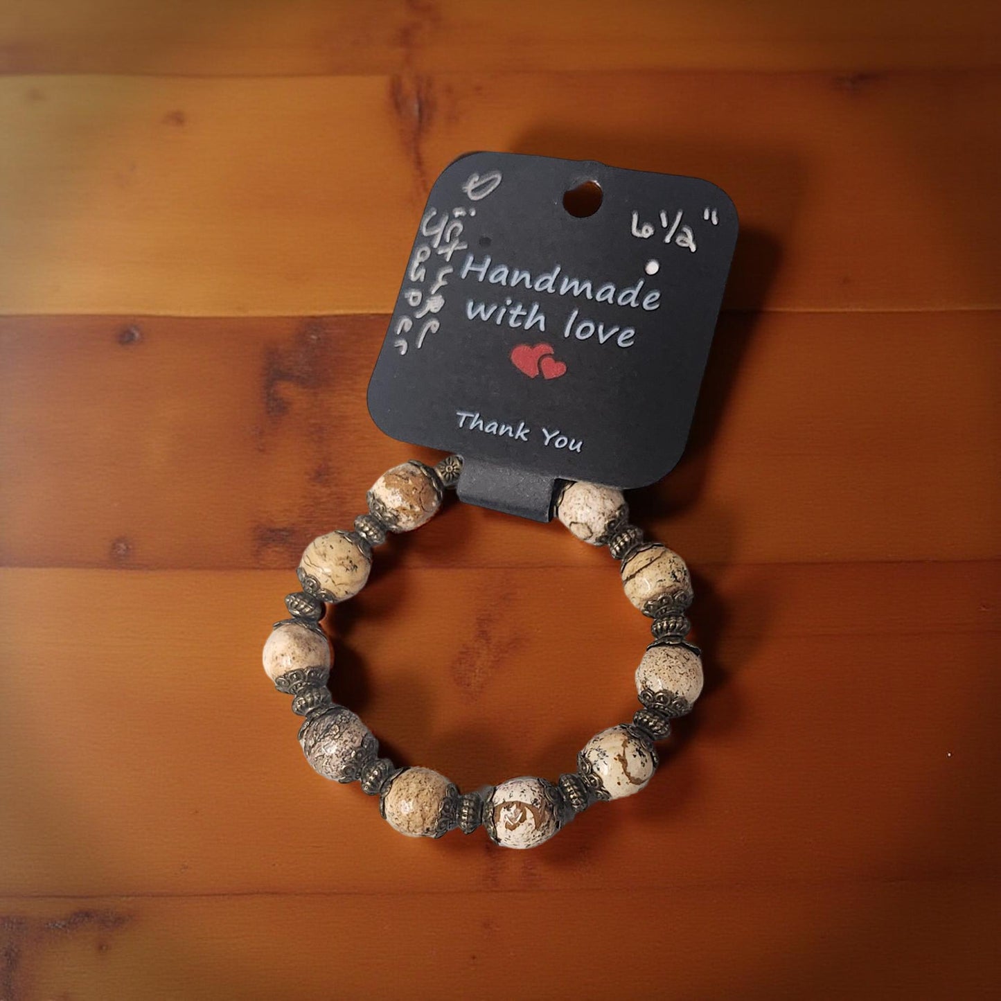Natural Picture Jasper Beaded Bracelet - Handmade Louisiana Jewelry