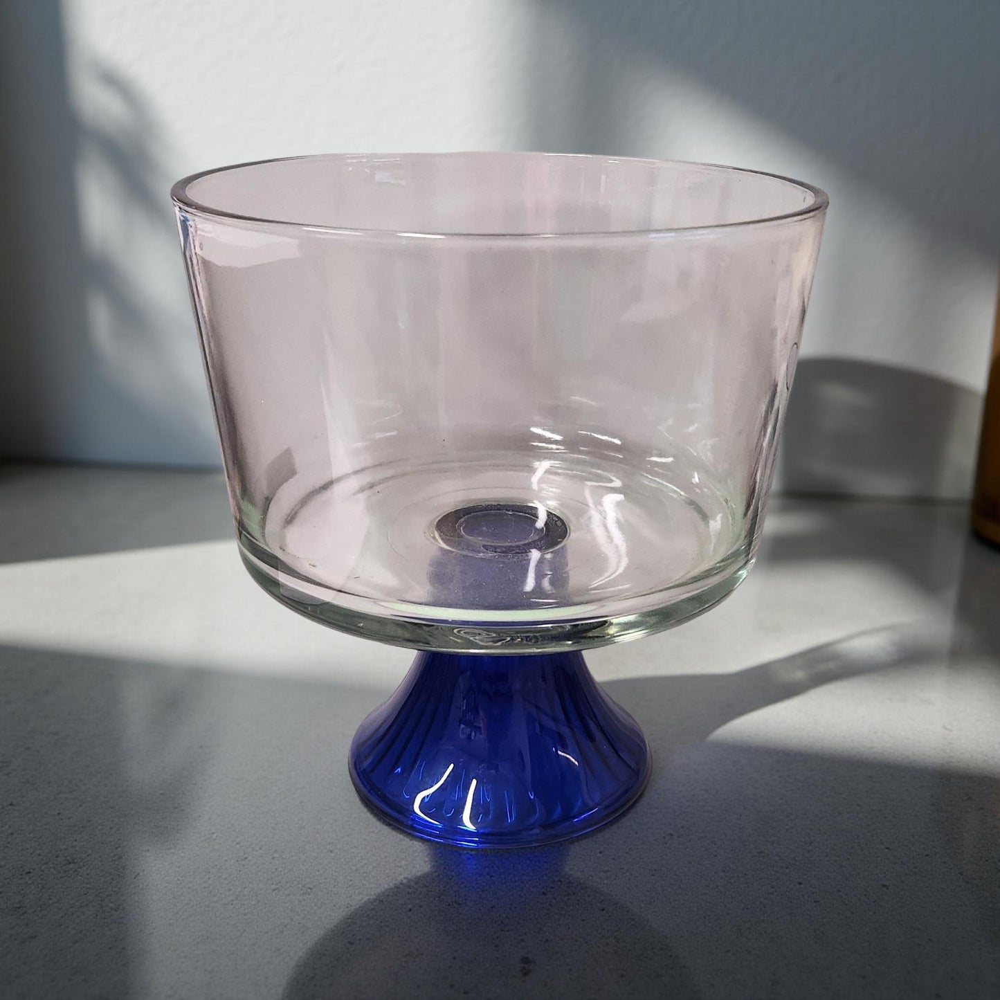 Retro Glass Trifle Bowl and Pitcher - Cobalt Blue Accents