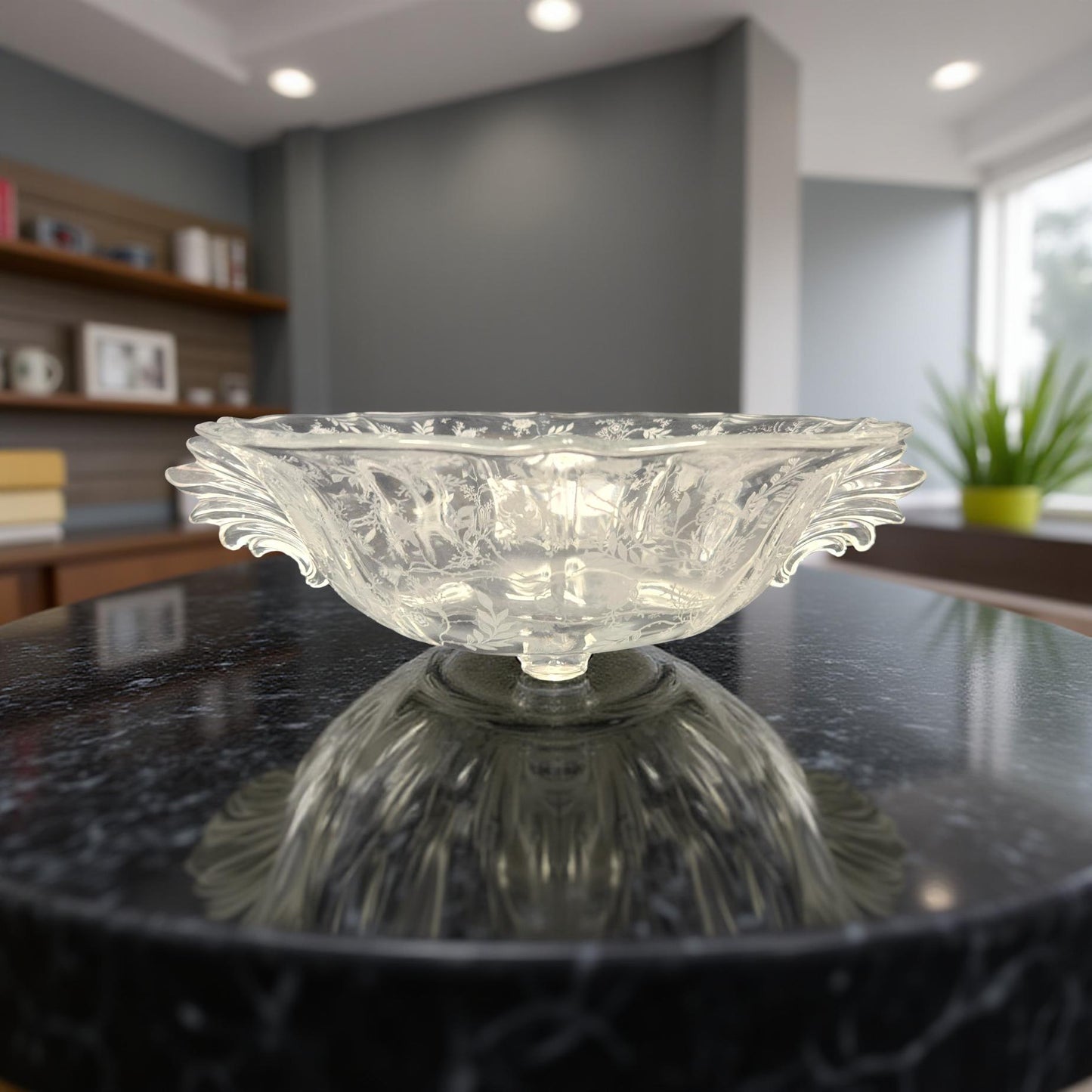 Elegant Vintage Fostoria Meadow Rose Glass Bowl