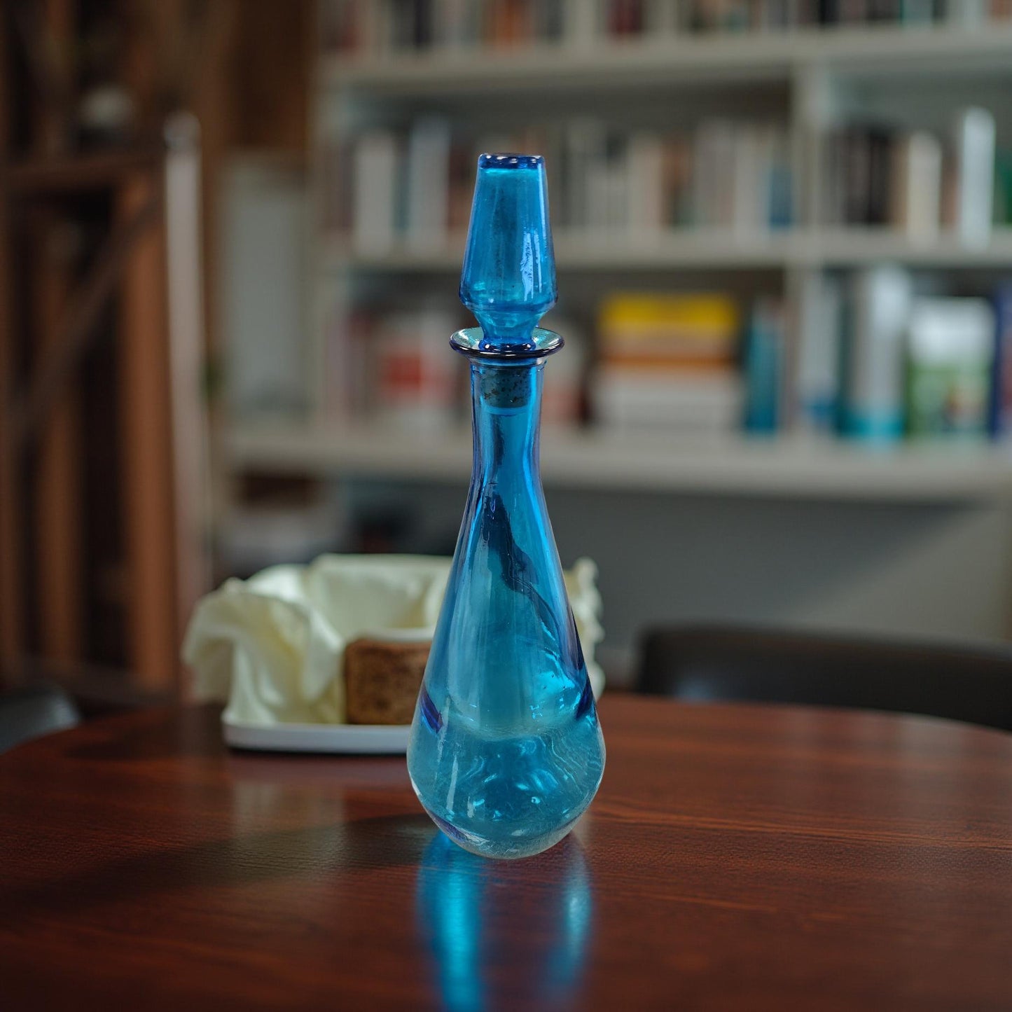 Blue Glass Genie Bottle with Lid