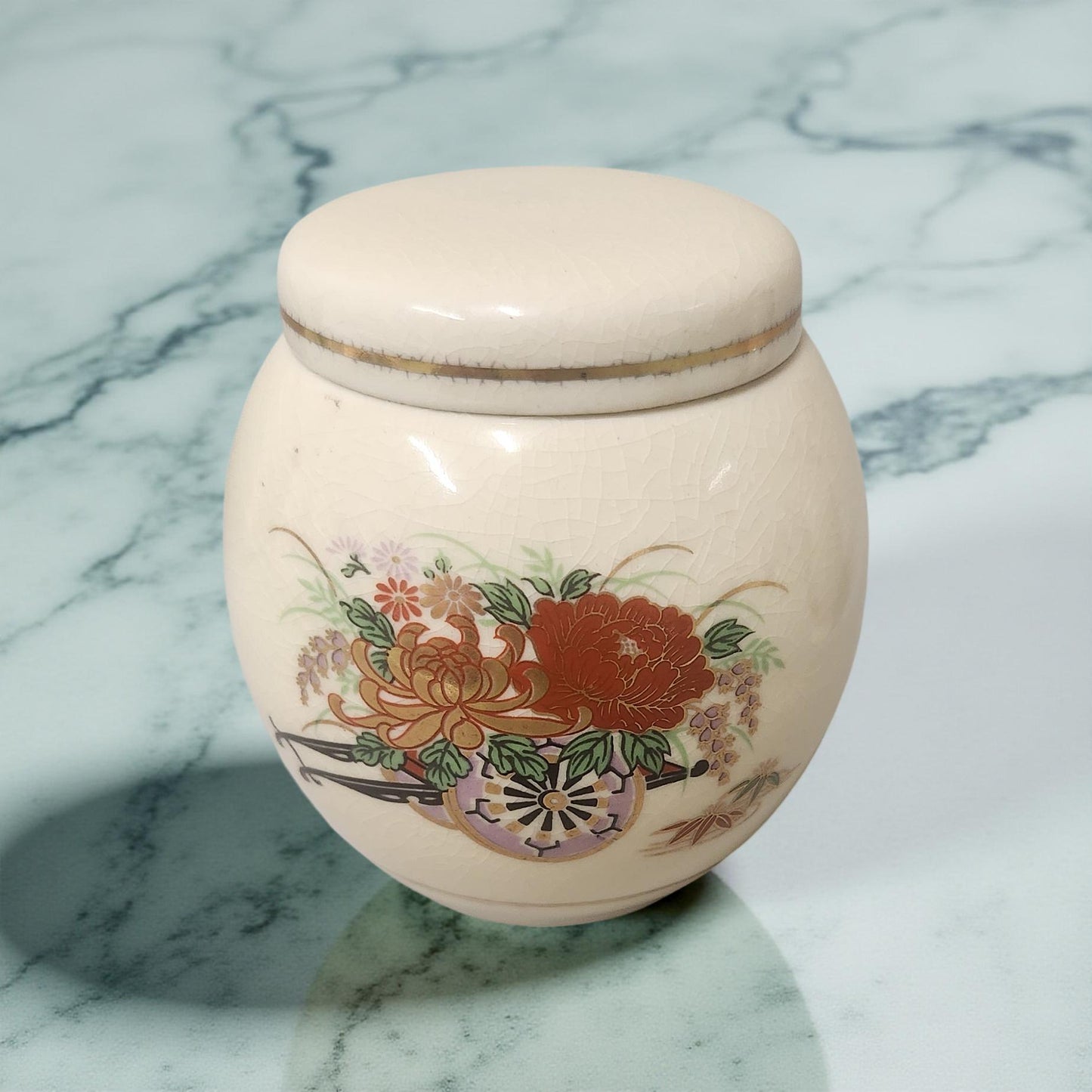 Petite Vintage Japanese Ginger Jar Planter – Hand-Painted Floral Elegance