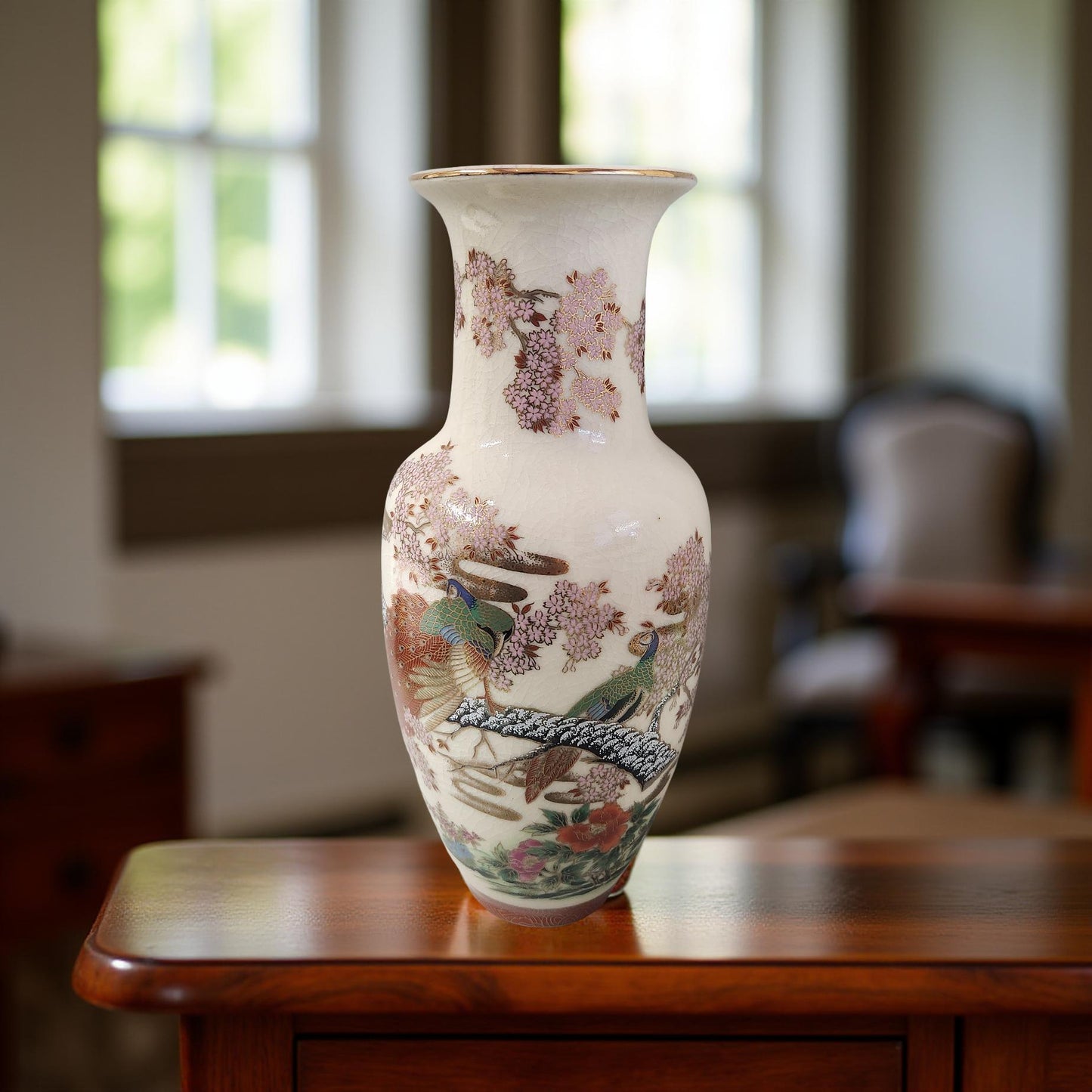 Hand-Painted Oriental Porcelain Vase - Vintage Home Decor