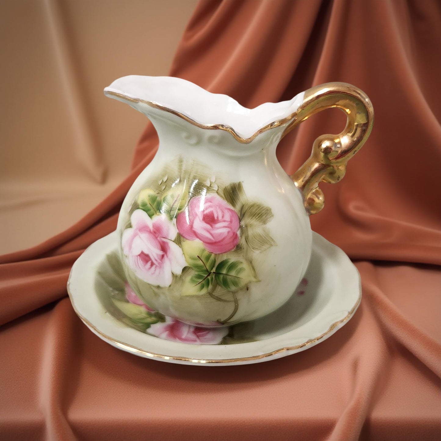 Lefton China Cabbage Rose Set - Small Pitcher and Bowl Set Vintage