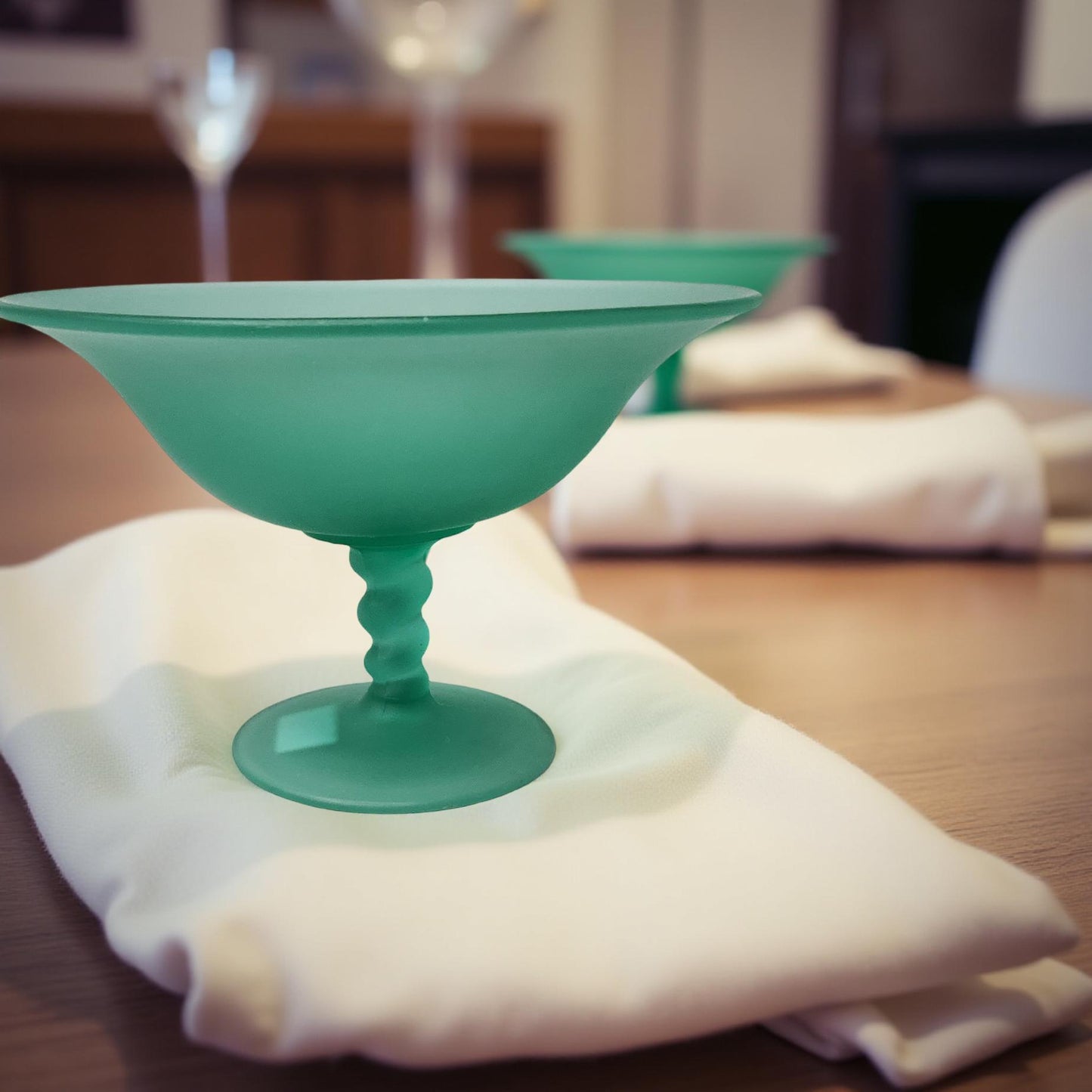 Frosted Green Twisted Stem Glassware - Depression Glassware