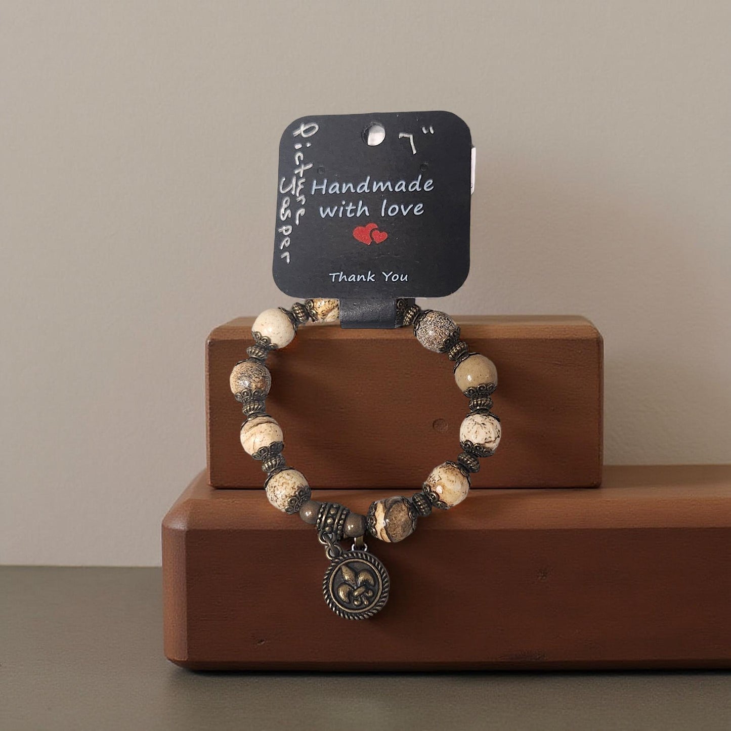 Natural Picture Jasper Beaded Bracelet - Handmade Louisiana Jewelry