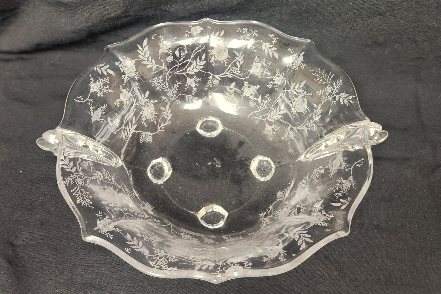 Elegant Vintage Fostoria Meadow Rose Glass Bowl