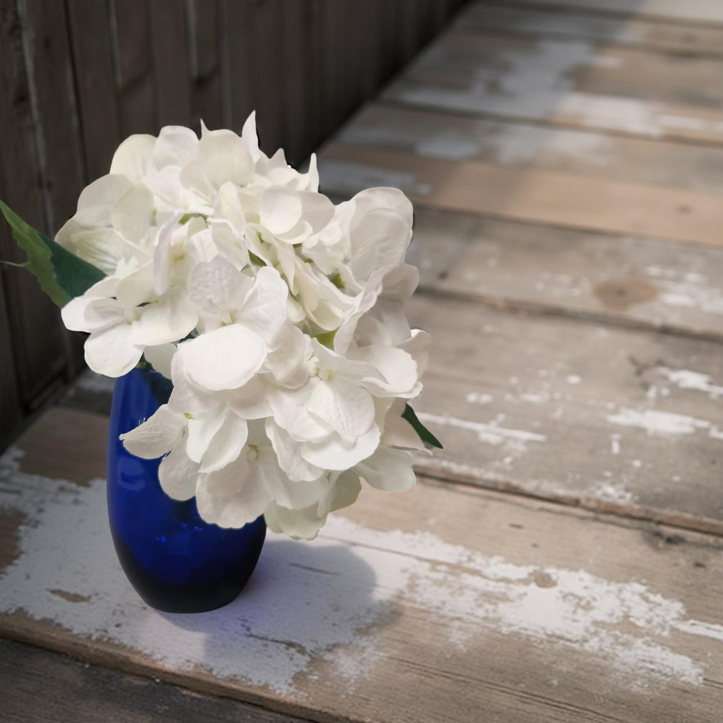 Cobalt Blue Glass Vase with Hydrangea - Elegant Flower Display