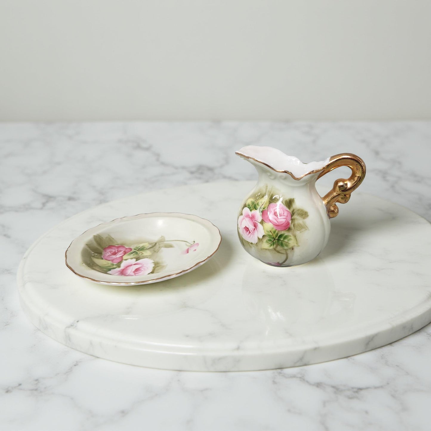 Lefton China Cabbage Rose Set - Small Pitcher and Bowl Set Vintage