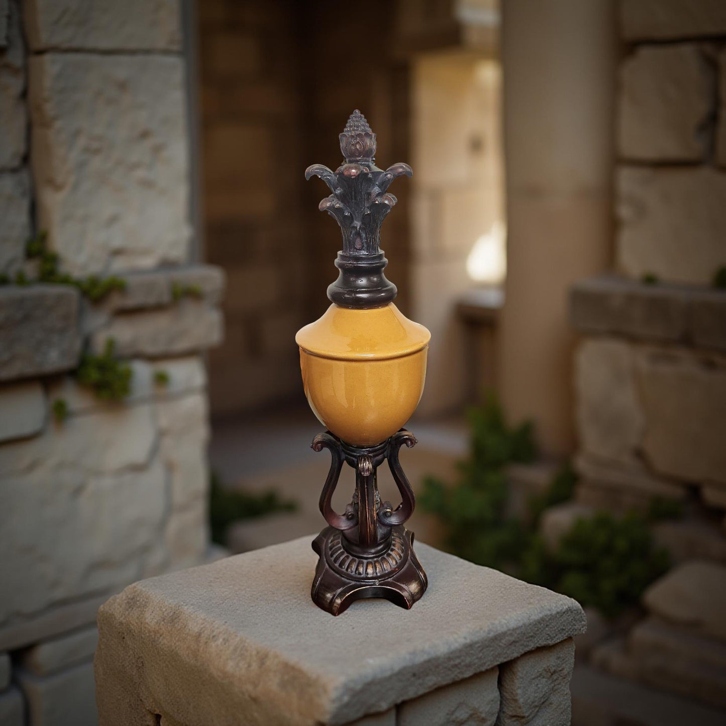 Artistic Ceramic and Wood Pineapple Sculpture for Home Decor