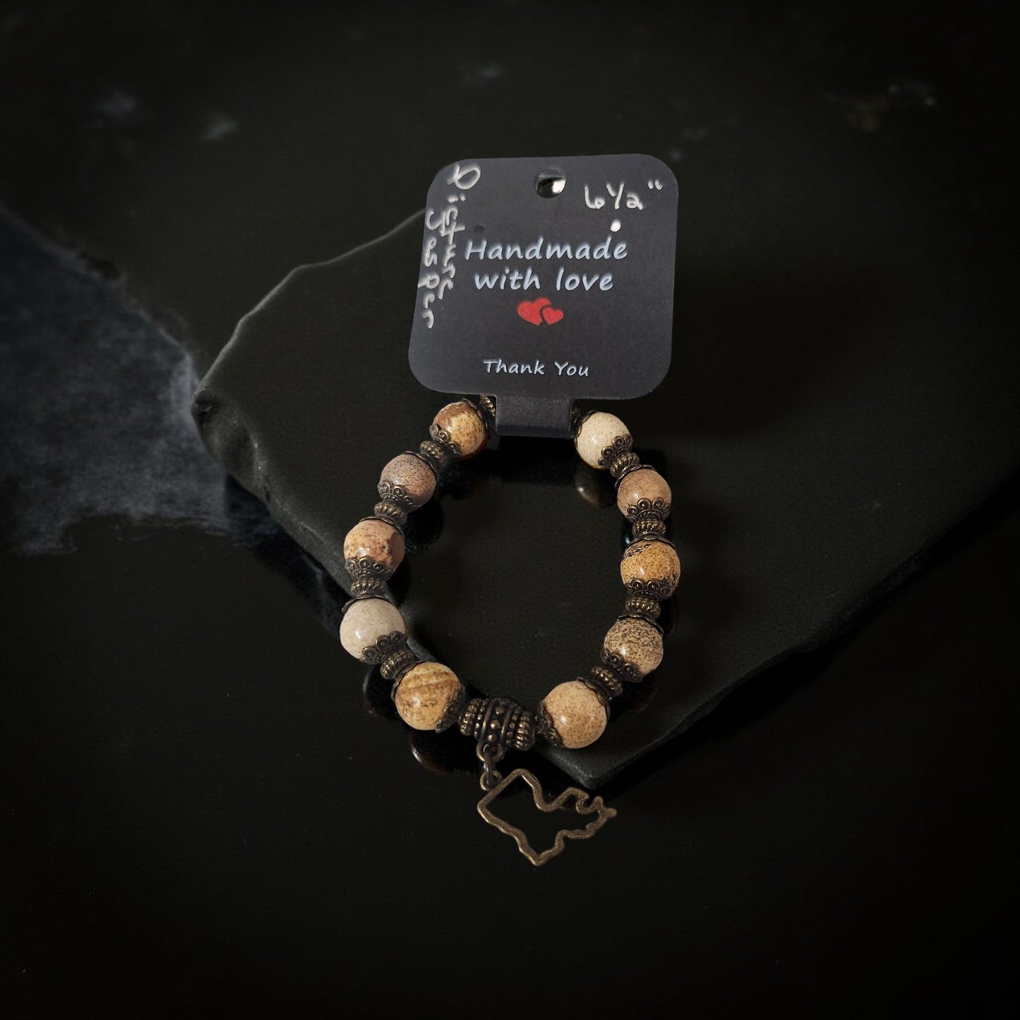 Natural Picture Jasper Beaded Bracelet - Handmade Louisiana Jewelry